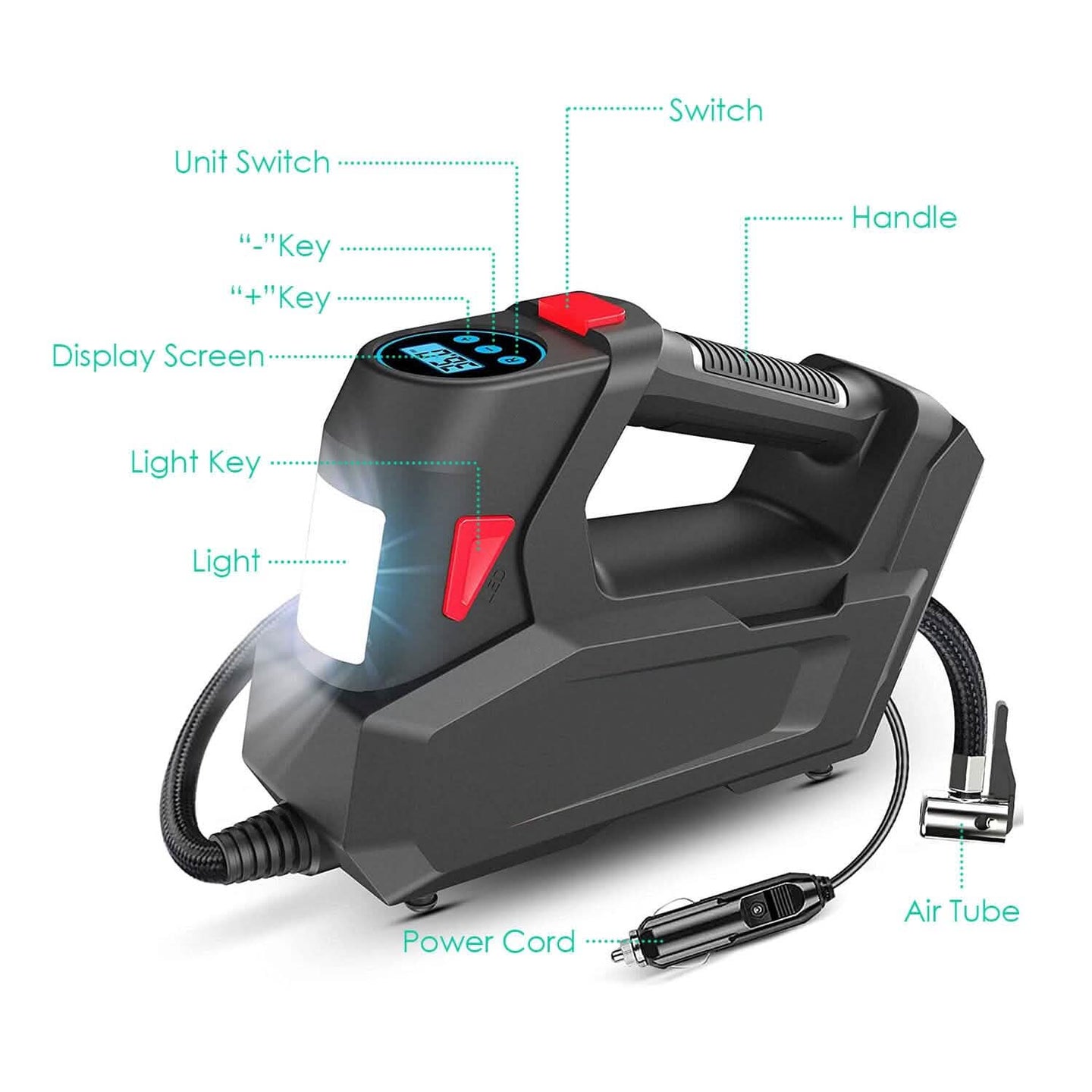 Portable Tire Inflator 120 PSI Maximum 90W Powered Tire Pump with Digital Display LED